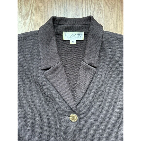 St. John‎ Collection Knit Skirt Suit Set W/ Blazer Women’s Size 12 Brown 80s/90s - Picture 9 of 16